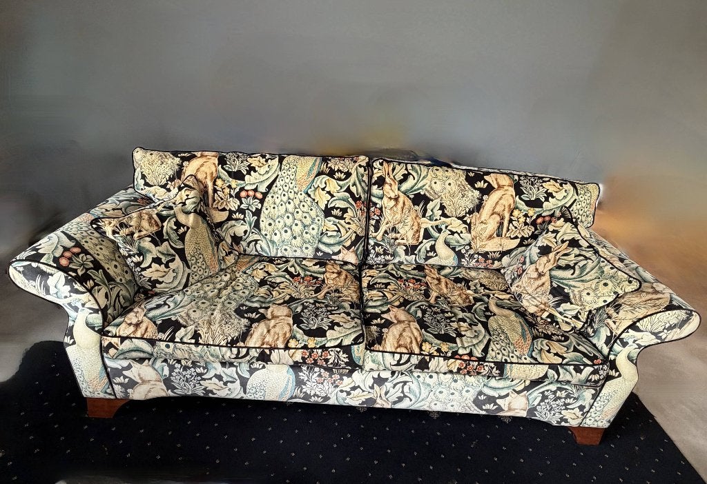 Exclusieve 3,5-zits designbank 270 cm – William Morris stof, Ophalen, 250 tot 300 cm, Gebruikt, Klassiek