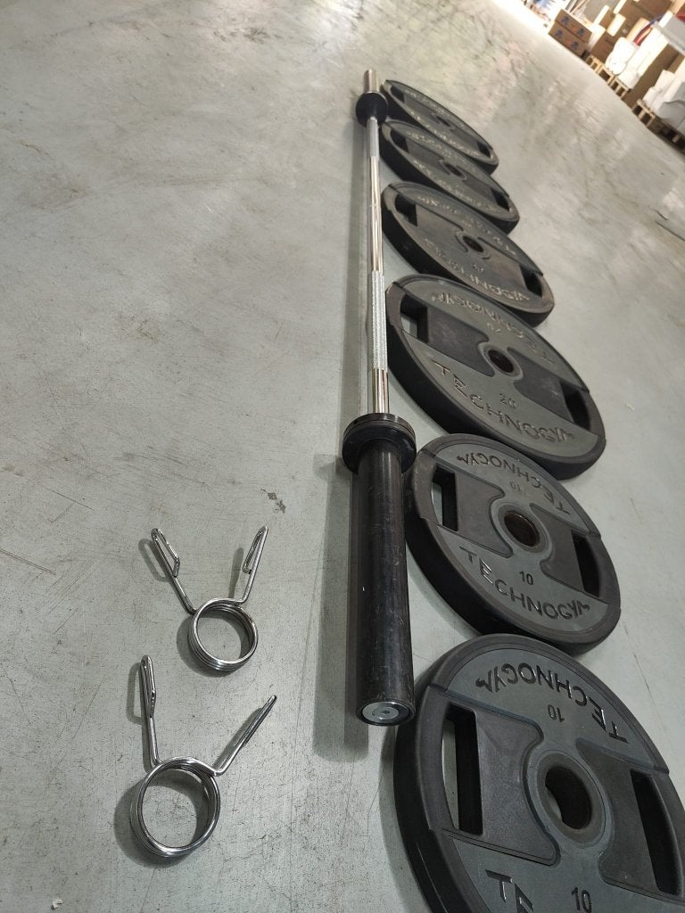 Technogym Olympische Halterset – 60 KG + Stang & Klemmen, Ophalen, Benen, Technogym, -