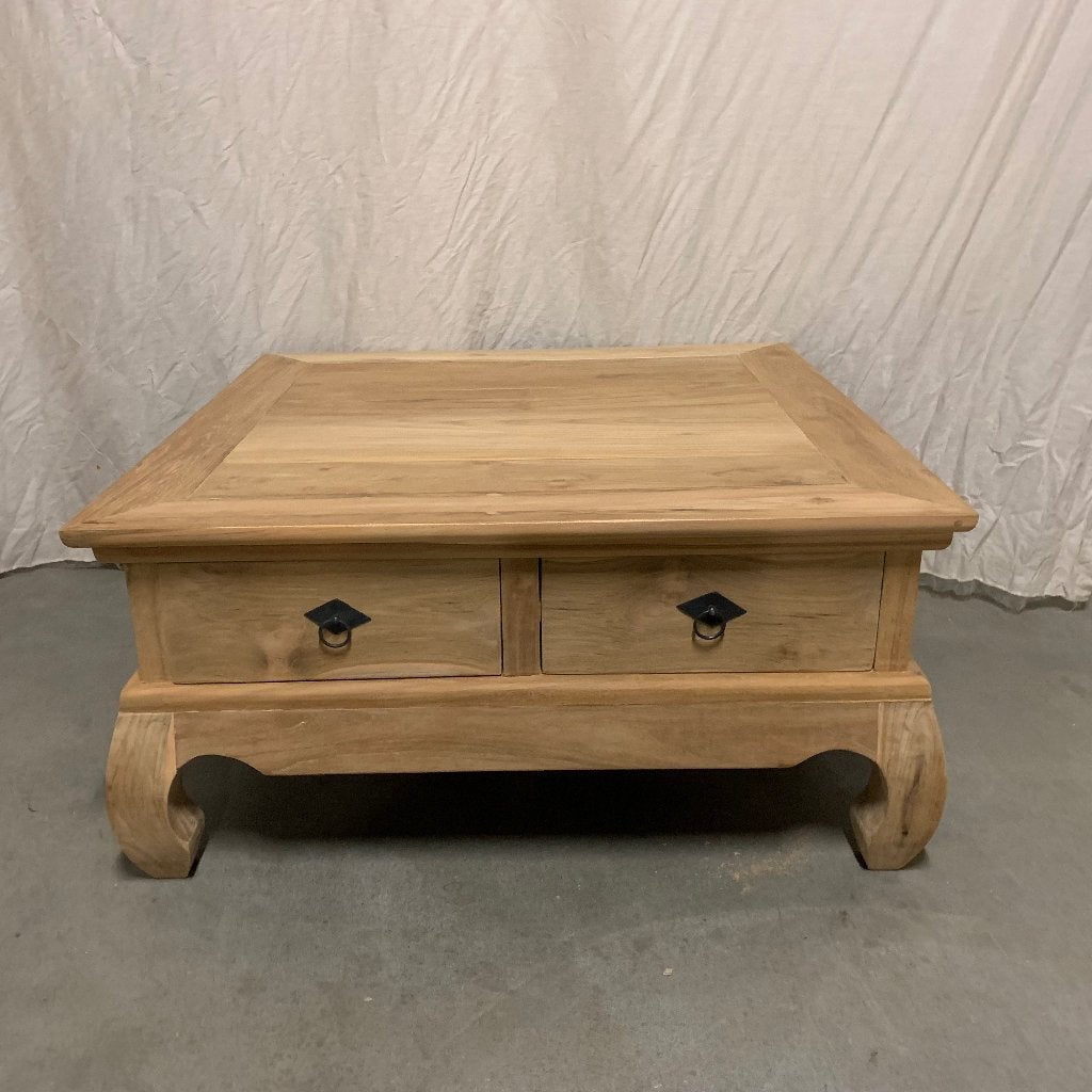 Opium salontafel - teak - 90 x 90 cm - 2 lades - TTM Wonen, TTM Wonen, Meubels – (Perzische) Tapijten en Woonaccessoires, 50 tot 100 cm
