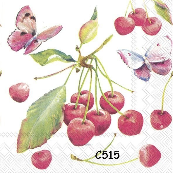 Servetten decoupage/bullet journal – kersen vlinders C515, Verzenden, Nieuw