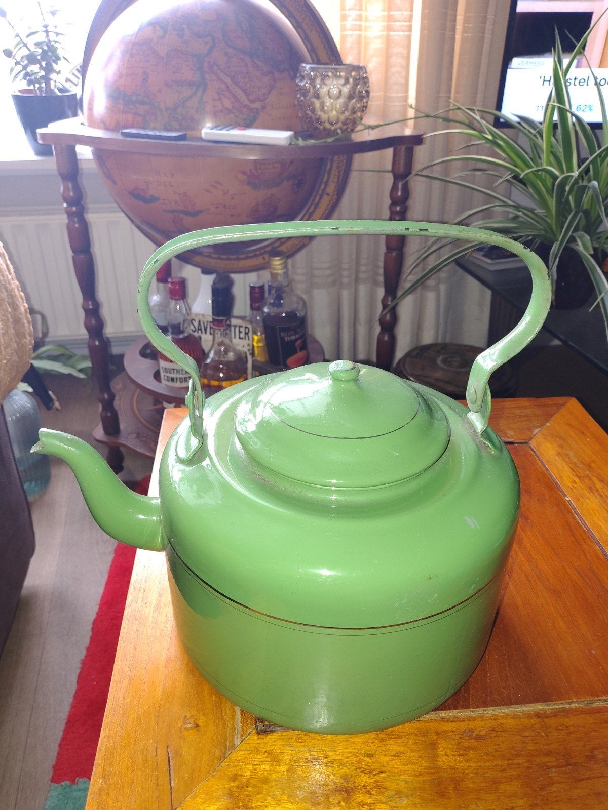 Vintage Groene Emaille Waterketel - Retro Keuken, Antiek en Kunst, Antiek | Emaille, Ophalen of Verzenden