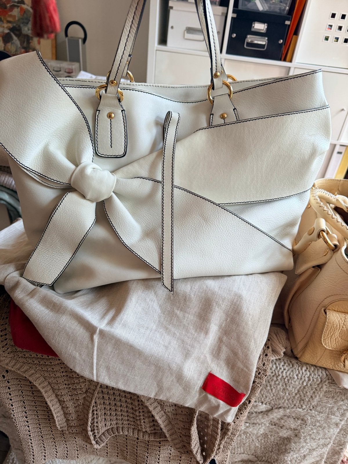 Valentino Garavani Bow Tote wit Leer met Strikdetail, Ophalen of Verzenden, Nieuw, Wit, Shopper