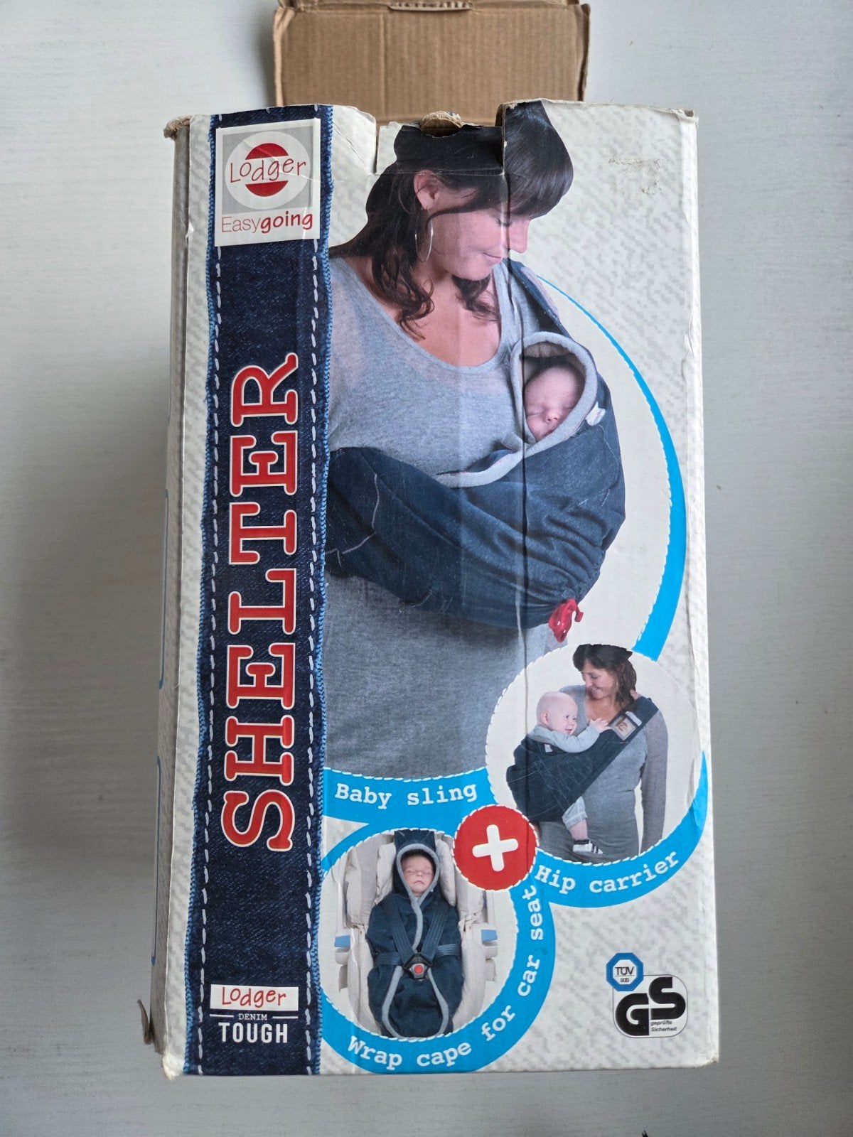 Lodger Shelter Draagdoek/Draagzak/Autostoelcape Denim, Kinderen en Baby's, Babydragers en Draagdoeken, Draagdoek, Gebruikt, Ophalen of Verzenden