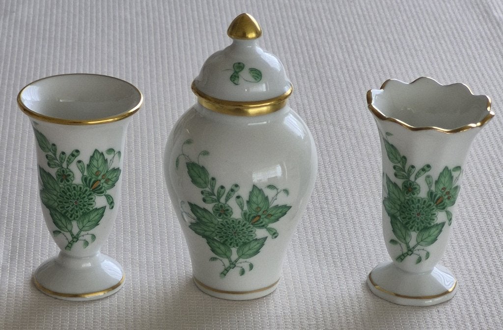 3 Mooie Herend Apponyi Green vaasjes - Chinese Bouquet, Ophalen of Verzenden
