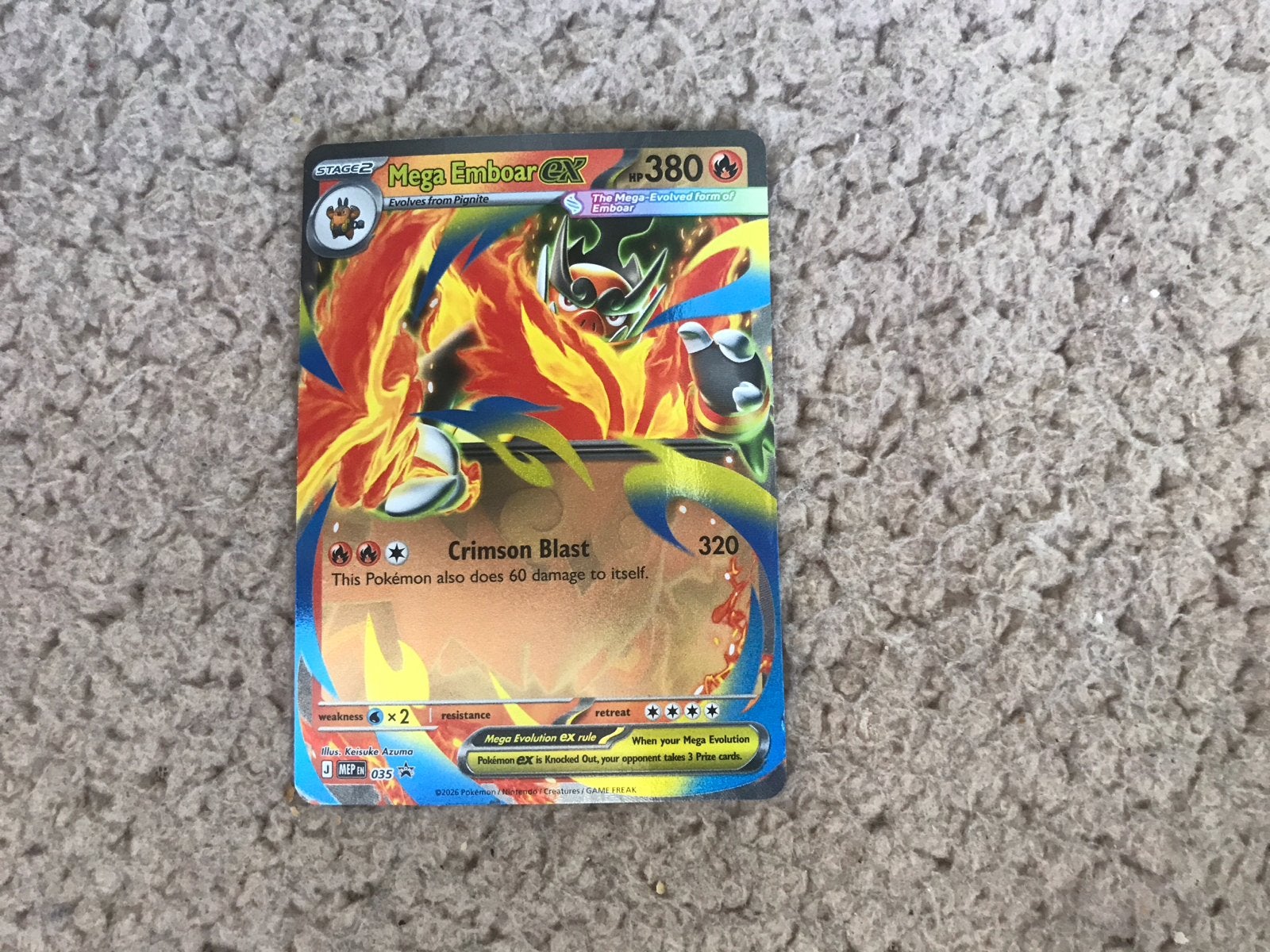 Mega Emboar EX Pokémon Kaart - Zeldzaam Foil, Ophalen of Verzenden, Gebruikt, Losse kaart, Foil