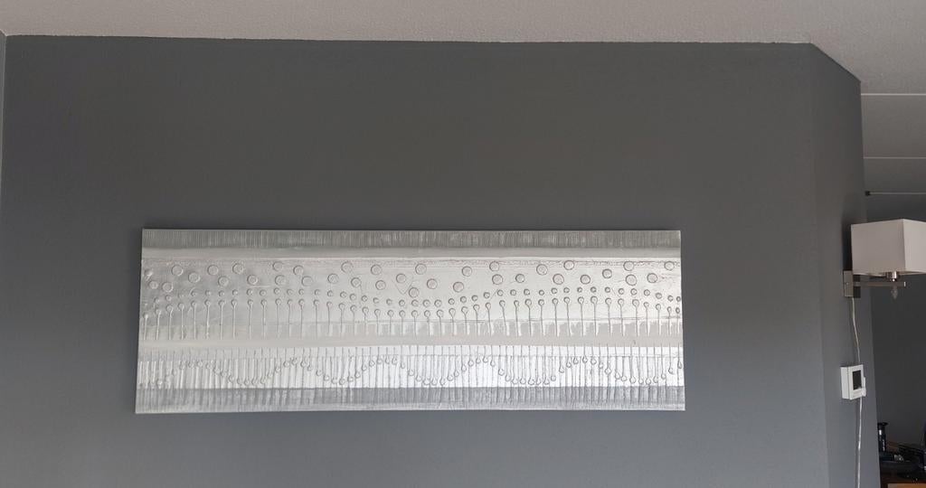 Modern zilverkleurig wanddecoratie kunstwerk, Ophalen