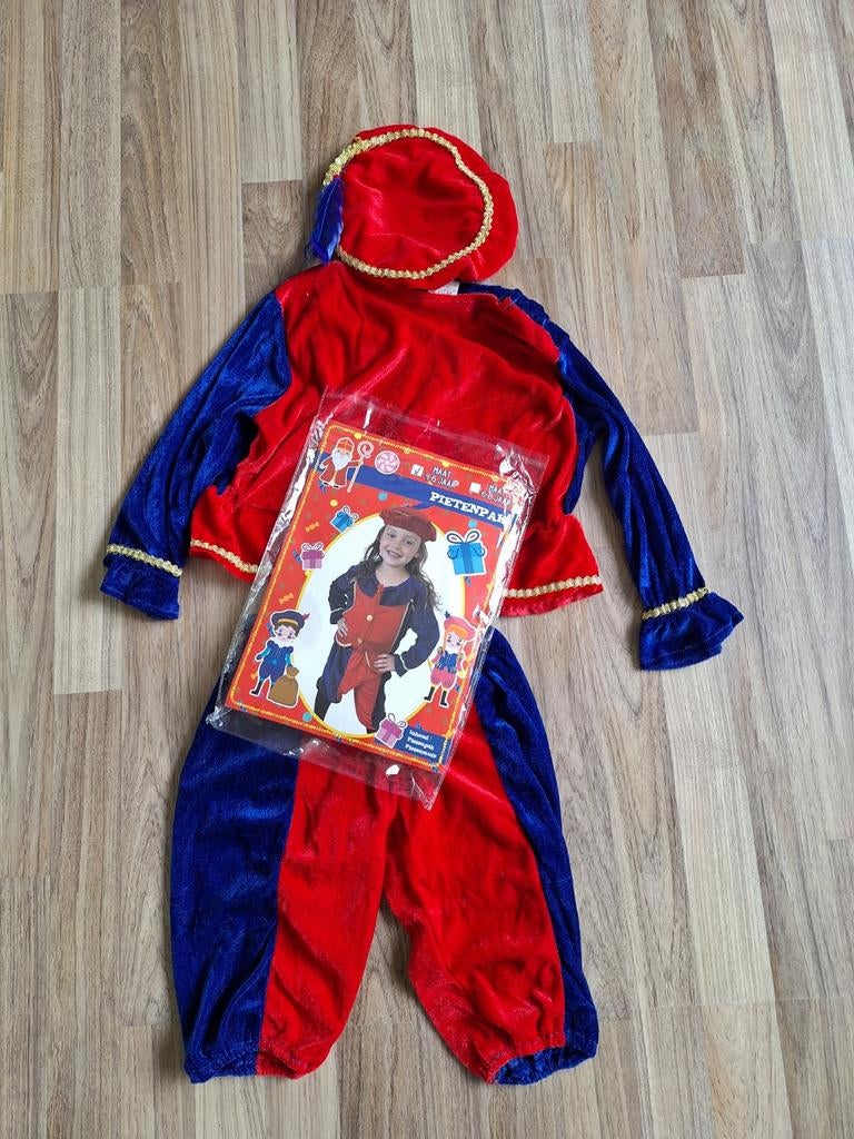 Blauw/rood Pietenpak maat 4-6 jaar, Kinderen en Baby's, Carnavalskleding en Verkleedspullen, Ophalen of Verzenden, Zo goed als nieuw
