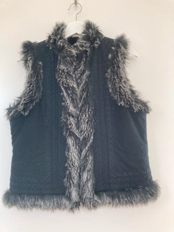 Dames Bodywarmer met bont, zwart/grijs, maat L, Maat 38/40 (M), Fransa, Zwart, Ophalen of Verzenden
