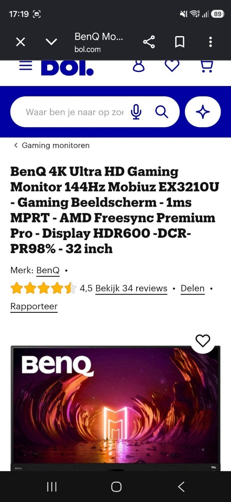 Foto 3 van BenQ 4K Ultra HD gaming monitor 144Hz Mobiuz EX3210U