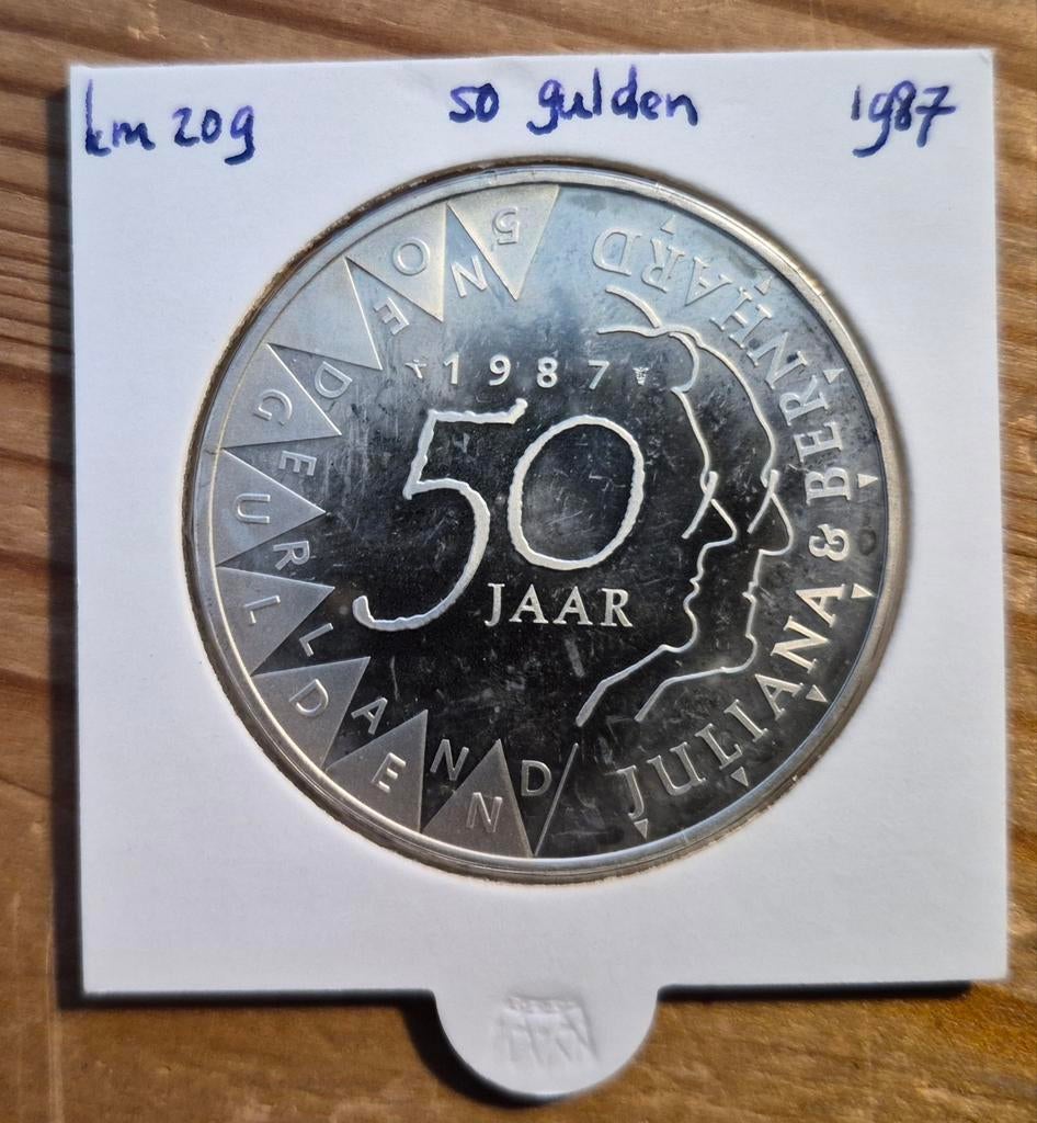 Zilveren 50 Gulden Munt 1987 Juliana & Bernhard, Postzegels en Munten, Munten | Nederland, Koningin Beatrix, Ophalen of Verzenden