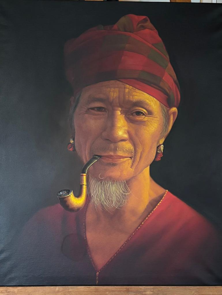 Schilderij Thaise meneer, Antiek en Kunst, Ophalen of Verzenden