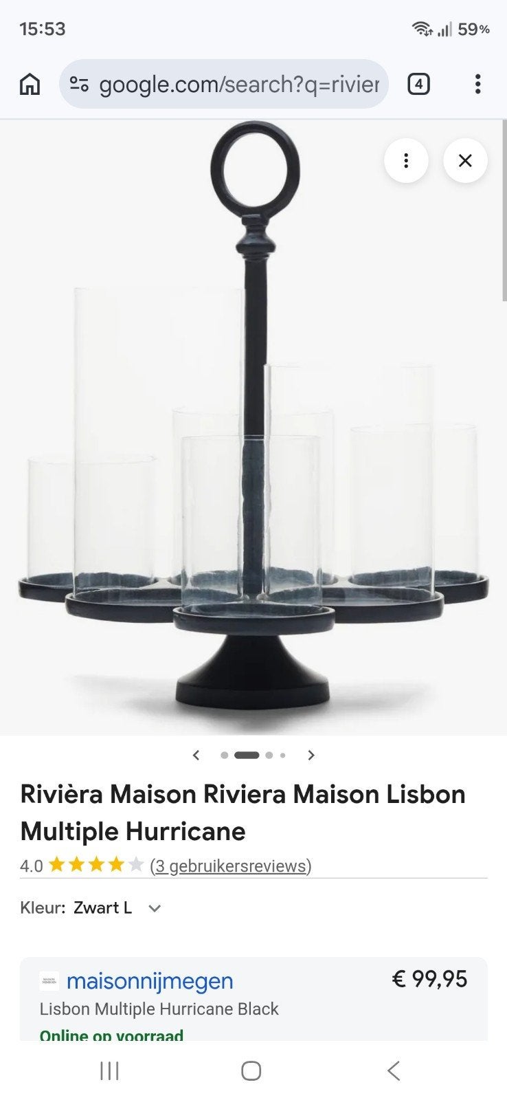 Rivièra Maison Lisbon Multiple Hurricane L zwart, Ophalen of Verzenden, Zwart, Glas, Rivièra Maison