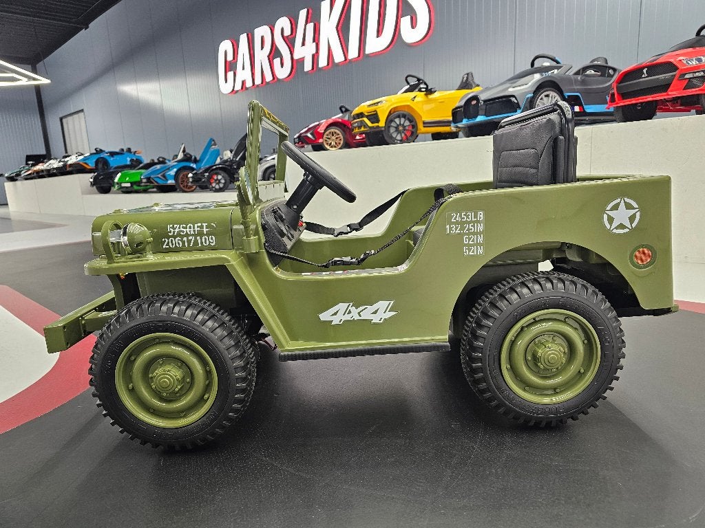 Willy Jeep - 12 volt - 4 motors - soft start - leren zit -RC, Ophalen of Verzenden, Nieuw, Afstandsbediening