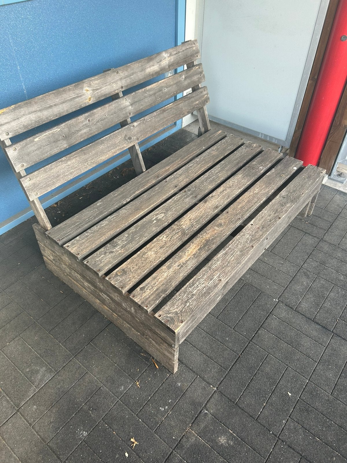 Palletbank + kussens, Ophalen, Gebruikt, Hout
