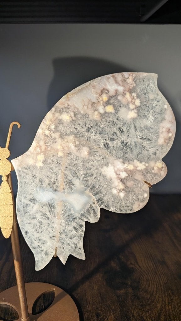 Bloem agaat vlinder extra groot op standaard, Verzamelen, Ophalen of Verzenden, Overige typen