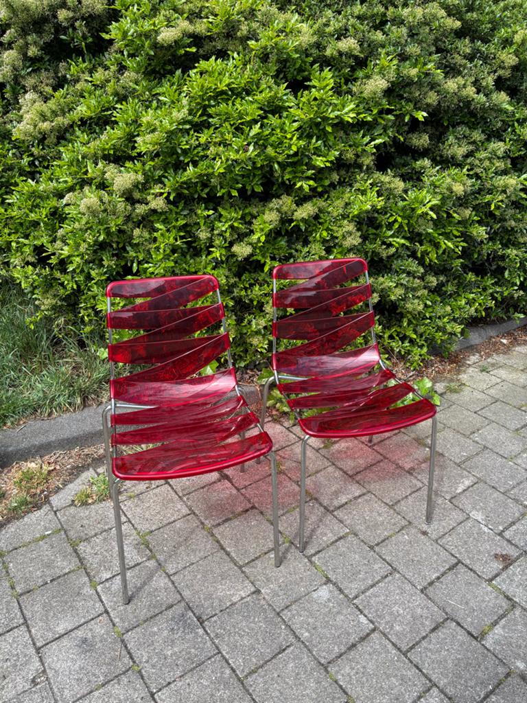 2x Calligaris Italia stoelen 2010/2011 - Rood kunststof, Ophalen, Kunststof, Twee, Zo goed als nieuw