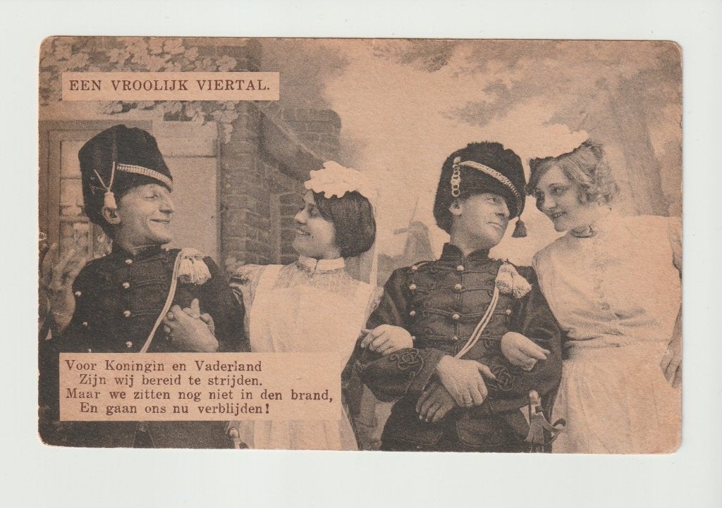 Een vrolijk viertal * humor militair soldaat leger wo1 ww1, Verzamelen, Ophalen of Verzenden, Voor 1920, Overige thema's