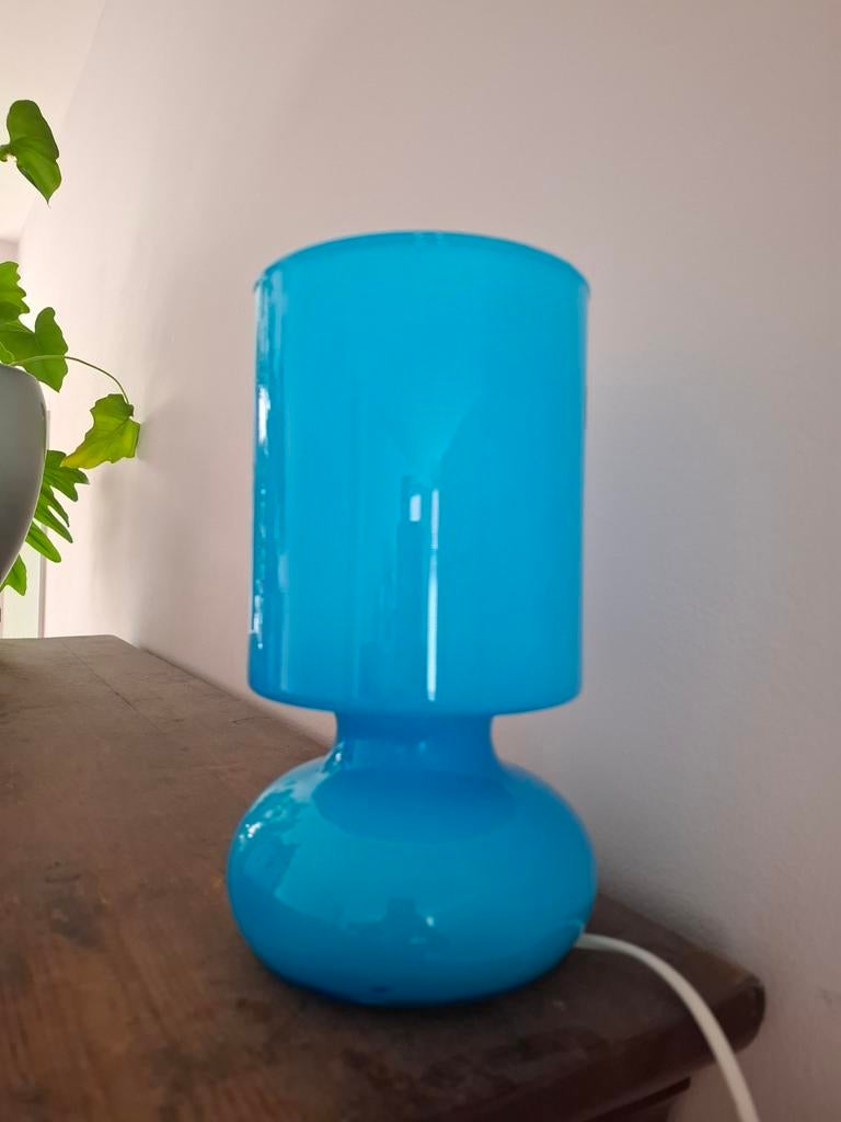 Vintage IKEA Lykta Tafellamp - Blauw, Ophalen of Verzenden, Zo goed als nieuw, Glas, Minder dan 50 cm