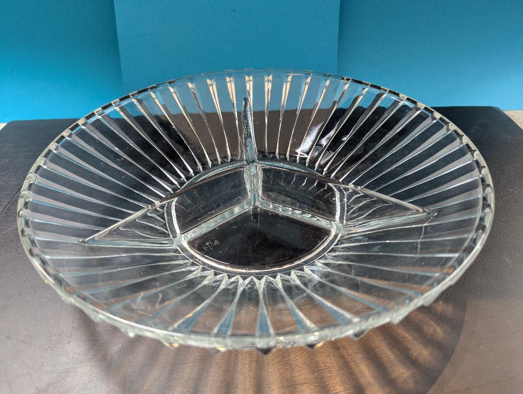 Vintage glazen hapjesschaal met straalmotief, Ophalen of Verzenden