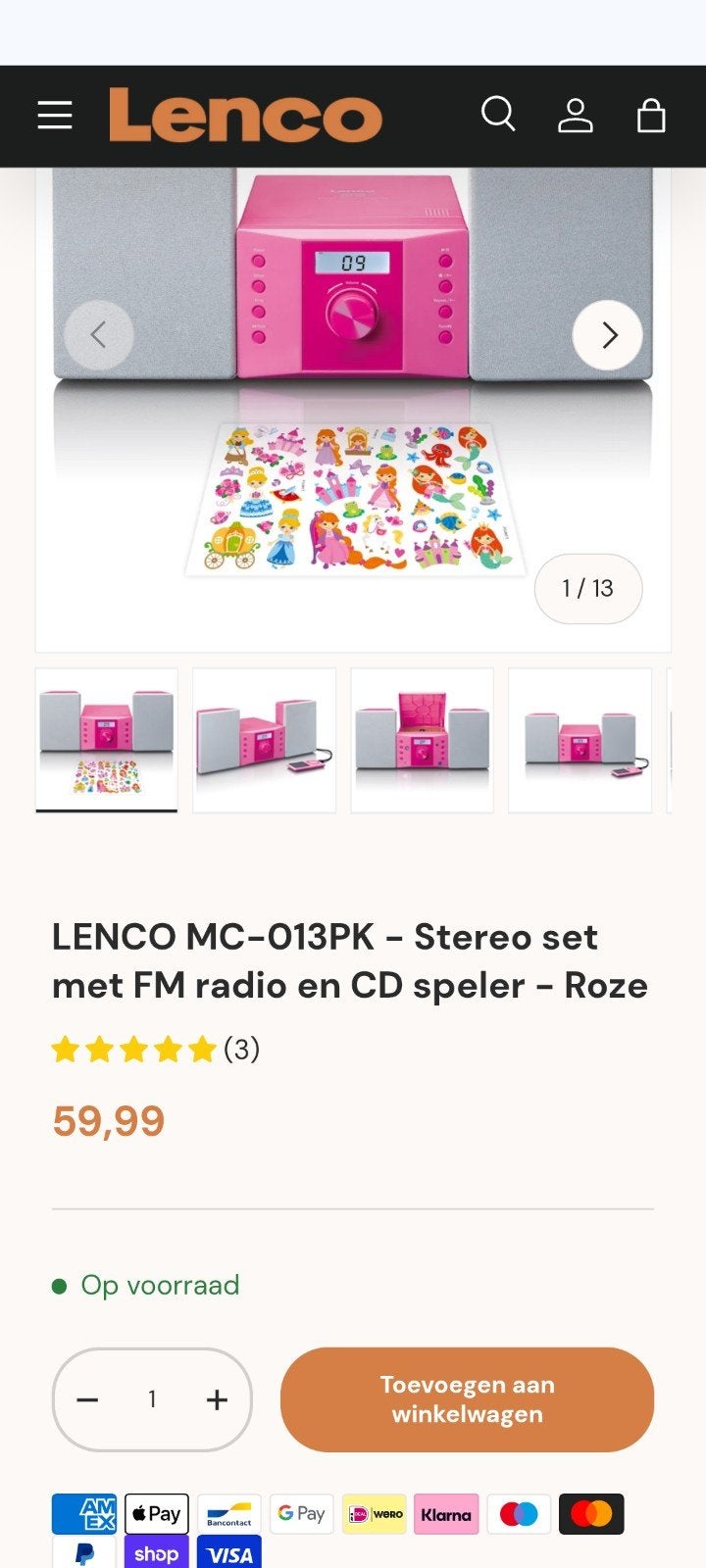 Lenco Roze Stereo MC-013PK - Nieuw in doos, Overige merken, Cd-speler, Nieuw, Ophalen of Verzenden