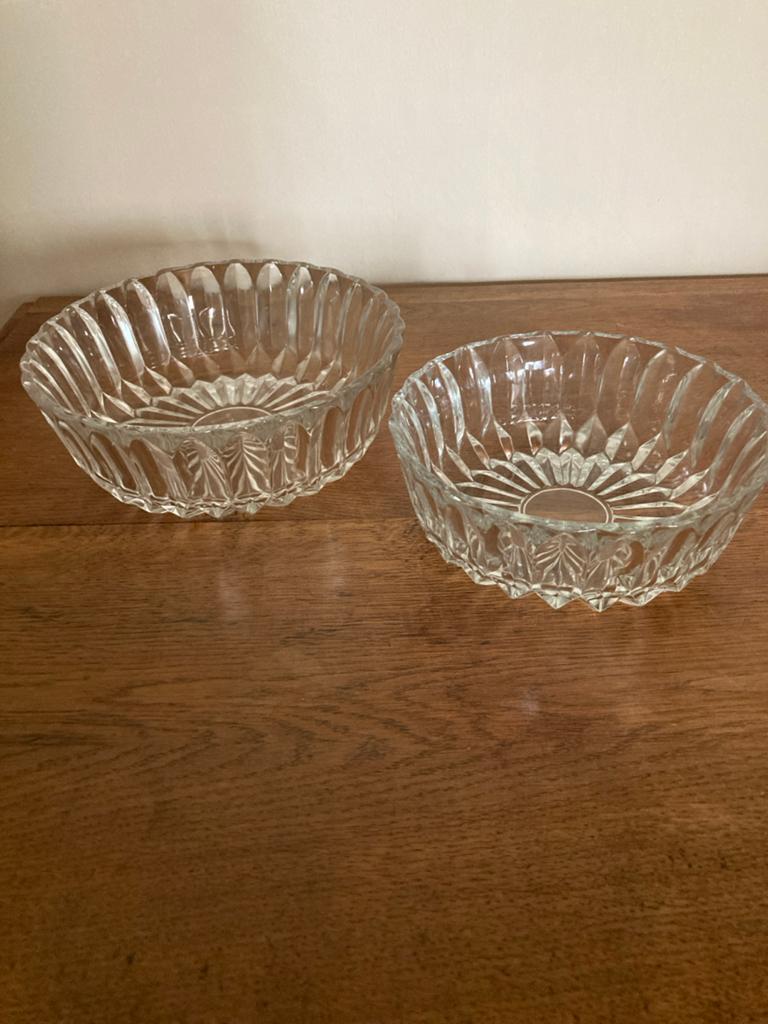 Set van 2 vintage glazen schaaltjes, Ophalen of Verzenden