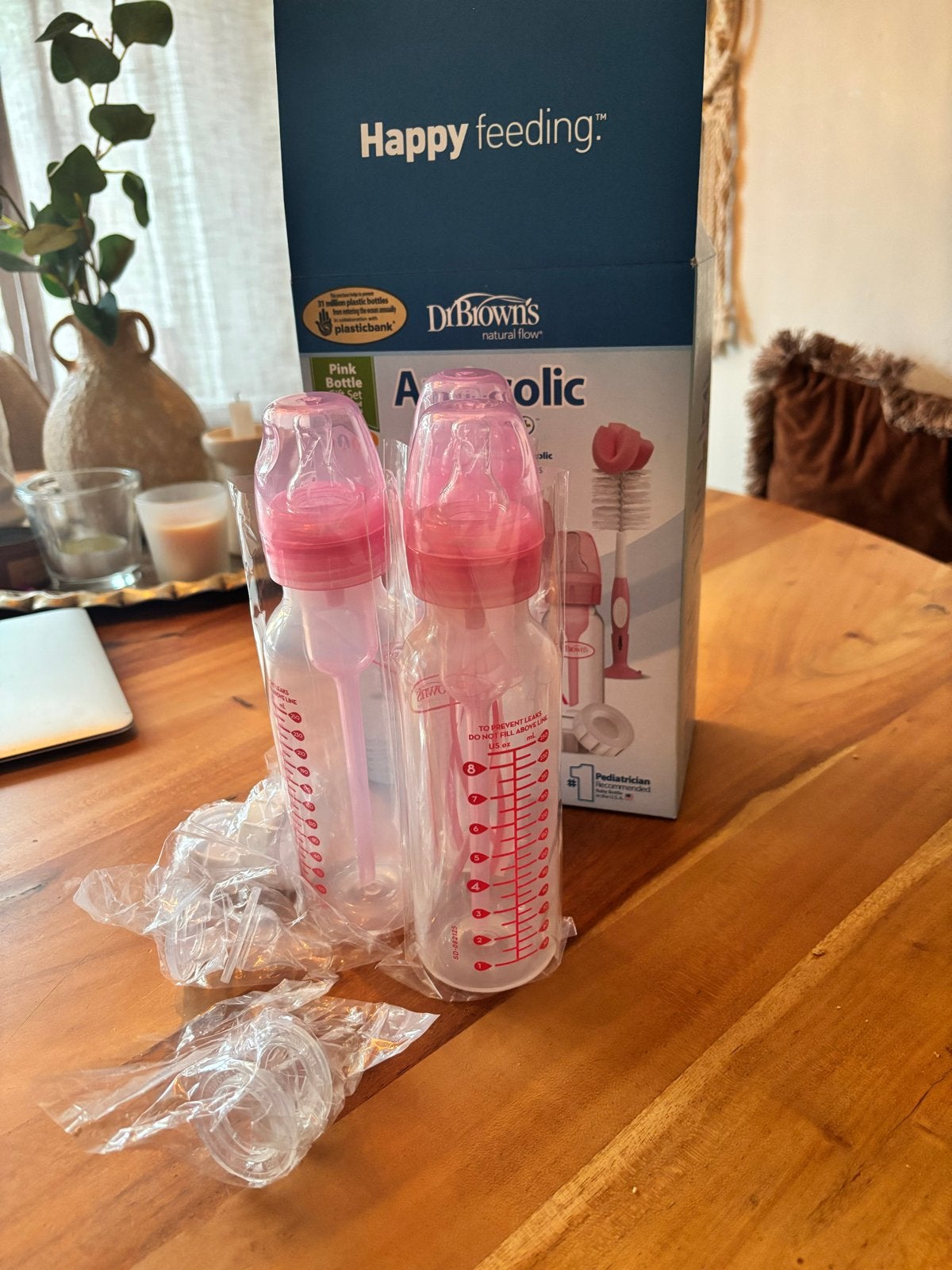 Dr. Brown's Options+ Anti-Colic Roze Babyflessen 3x, Ophalen, Nieuw