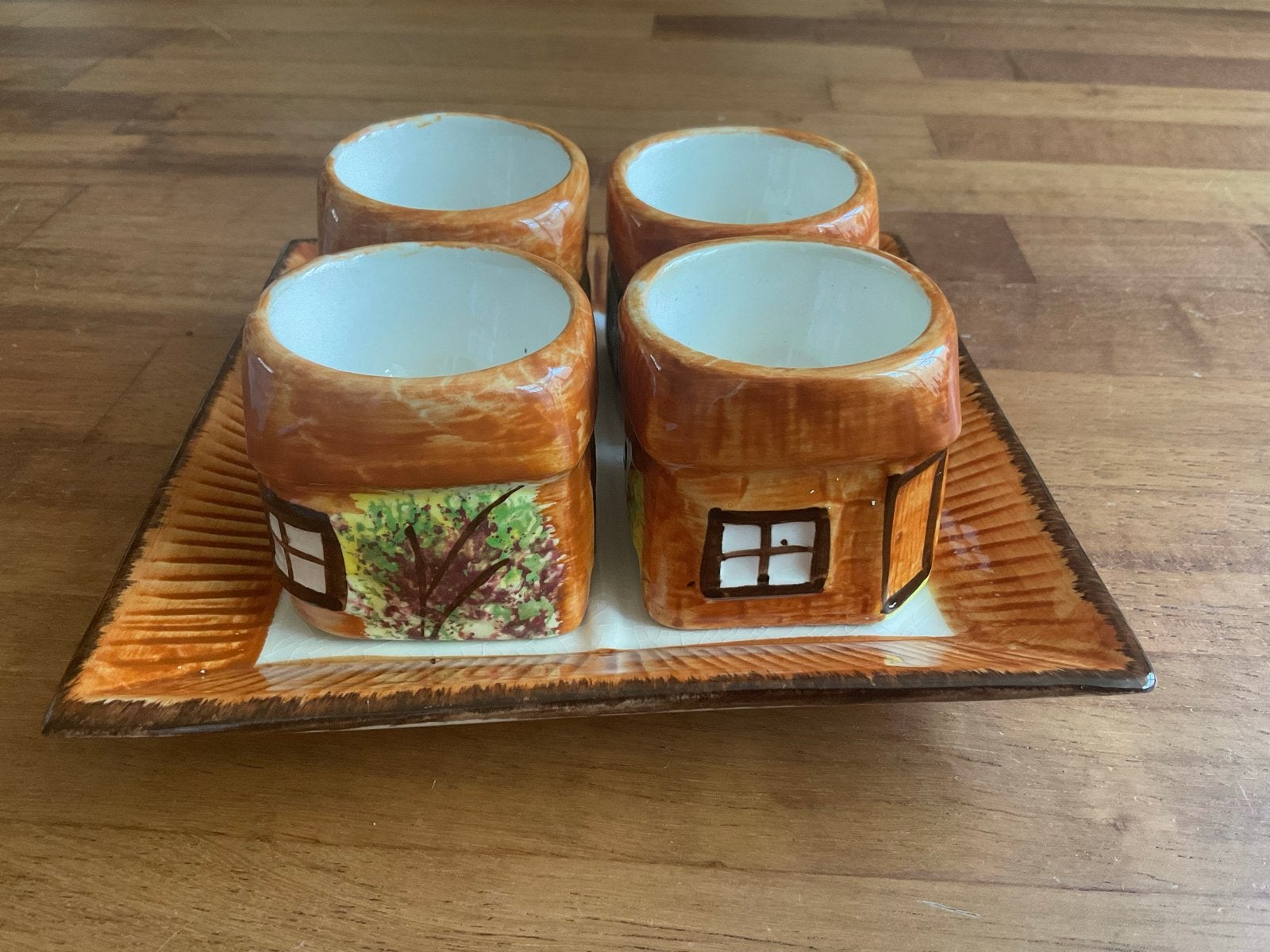 Vintage Engelse eierdopjes en schaal, 'Made in England', Ophalen of Verzenden