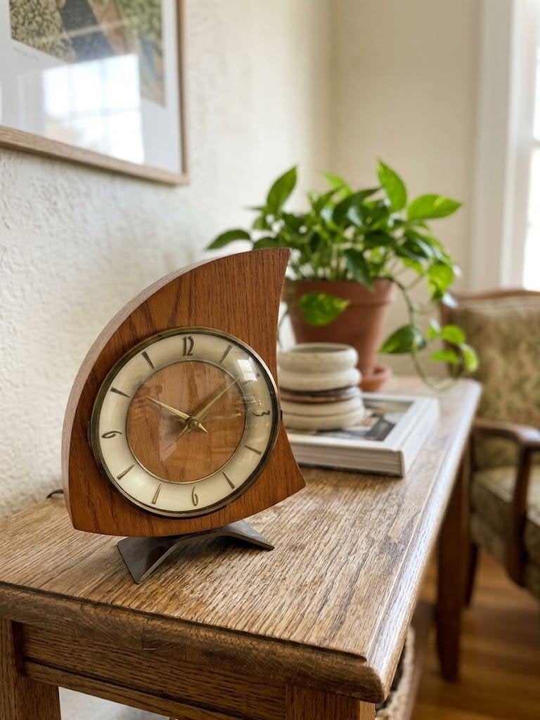 Vintage Houten Tafelklok - Mid-Century Design, Ophalen of Verzenden