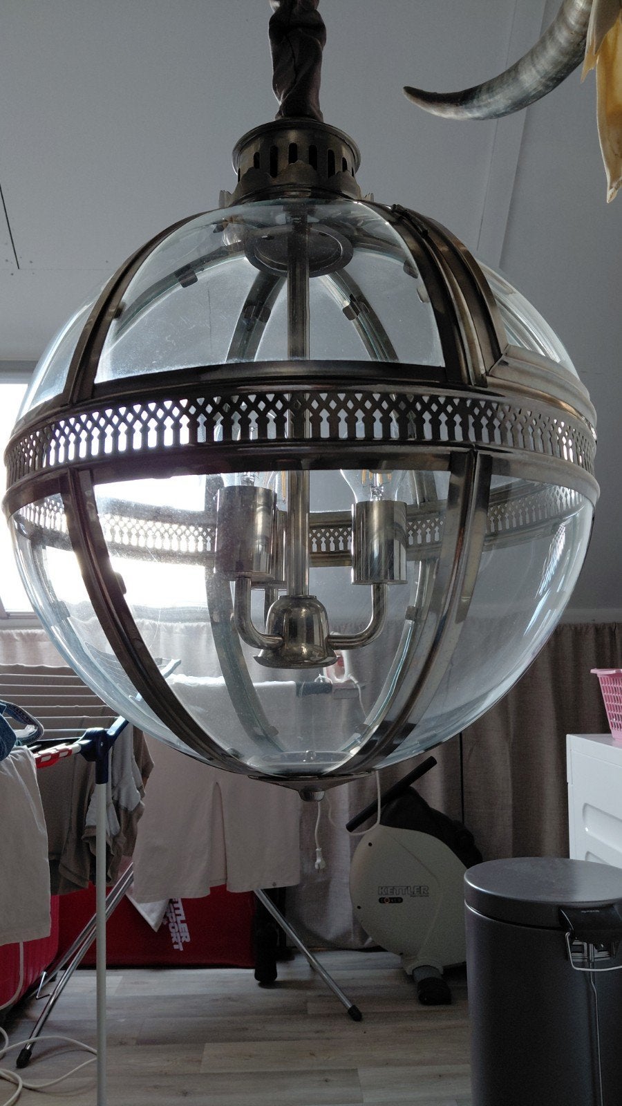 Grote stijlvolle glazen bollamp, Ophalen, Zo goed als nieuw, Metaal