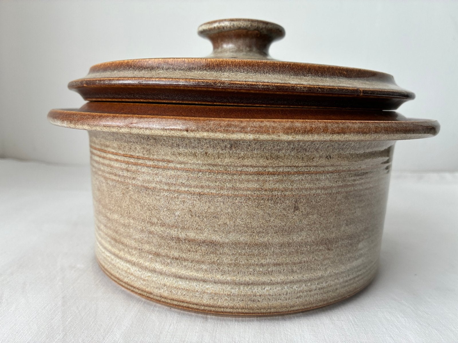 Vintage Aardewerk Pot met Deksel - Bruin Gespikkeld, Antiek en Kunst, Ophalen of Verzenden