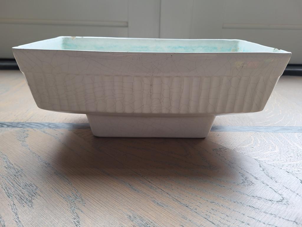 Vintage vierkante bloempot/plantenbak met craquelé 30x16x12, Gebruikt, Ophalen of Verzenden, Balkon, Aardewerk