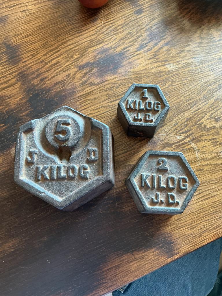 Set van drie antieke Franse zeshoekige balansgewichten, Ophalen of Verzenden