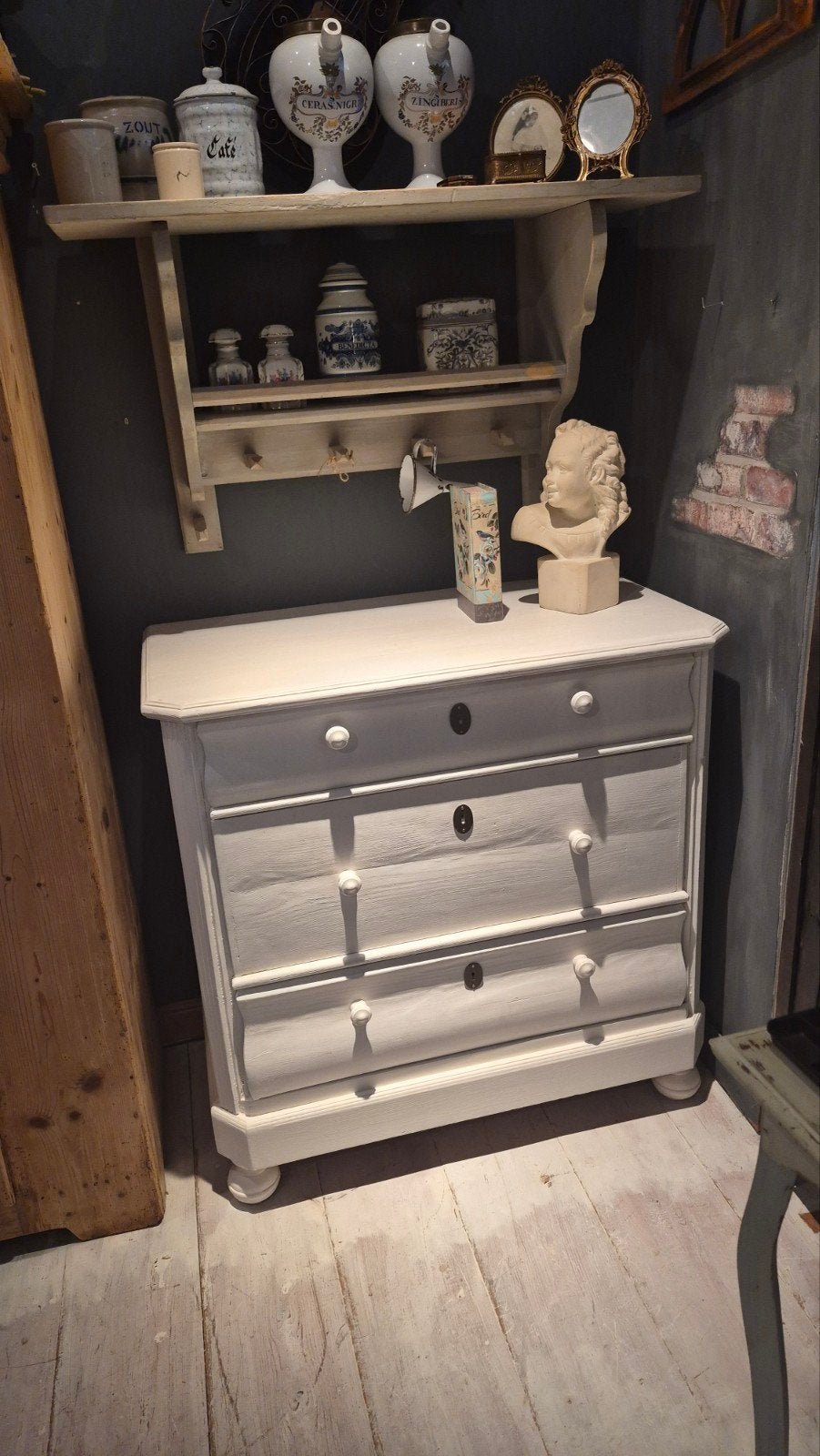 mooie oude biedermeier grenen, ladenkast commode wit, Ophalen, Gebruikt, 50 tot 100 cm, 3 of 4 laden