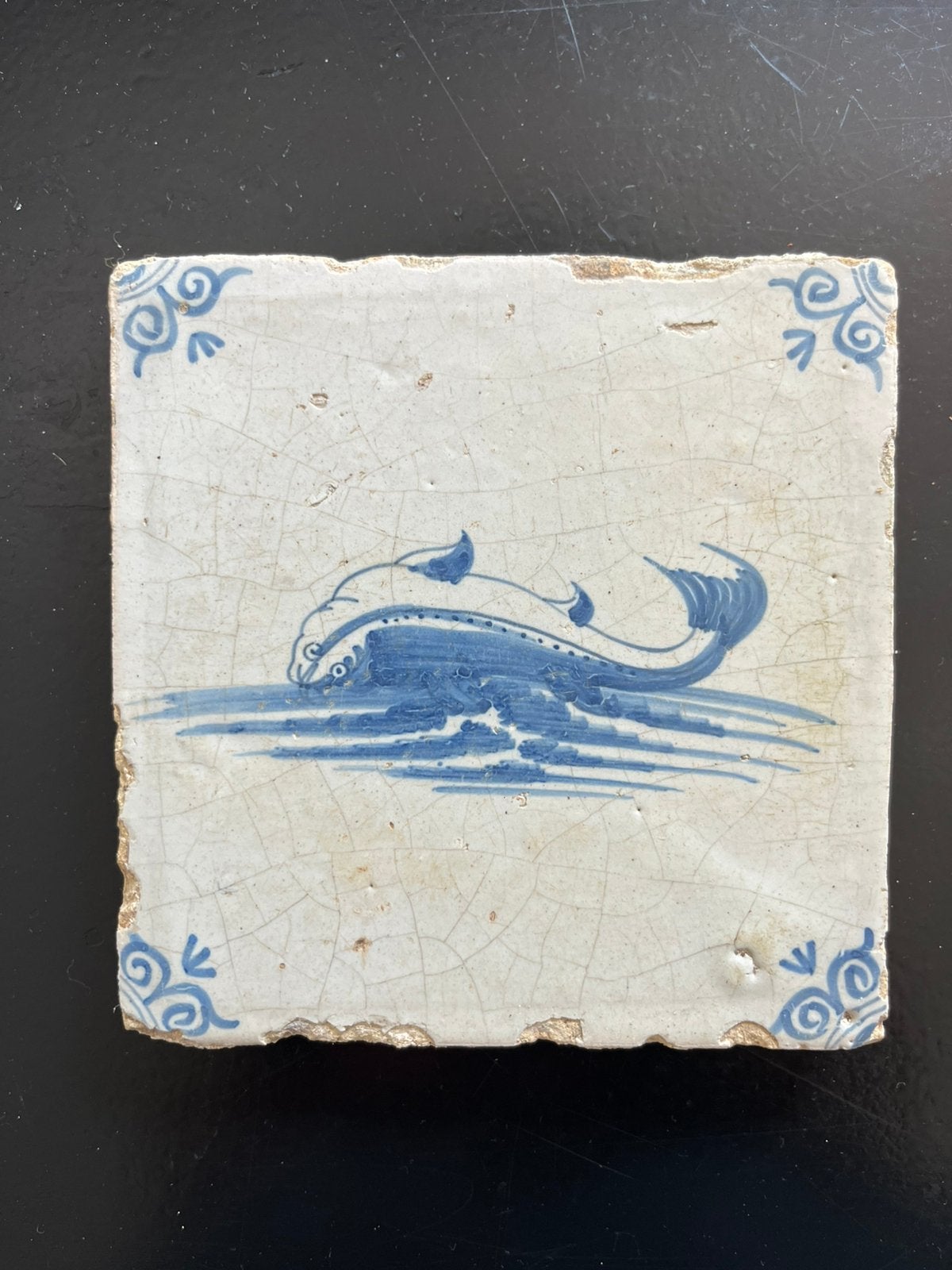 Antieke tegel delftse tegel delftsblauwe zeewezeb walvis, Ophalen of Verzenden