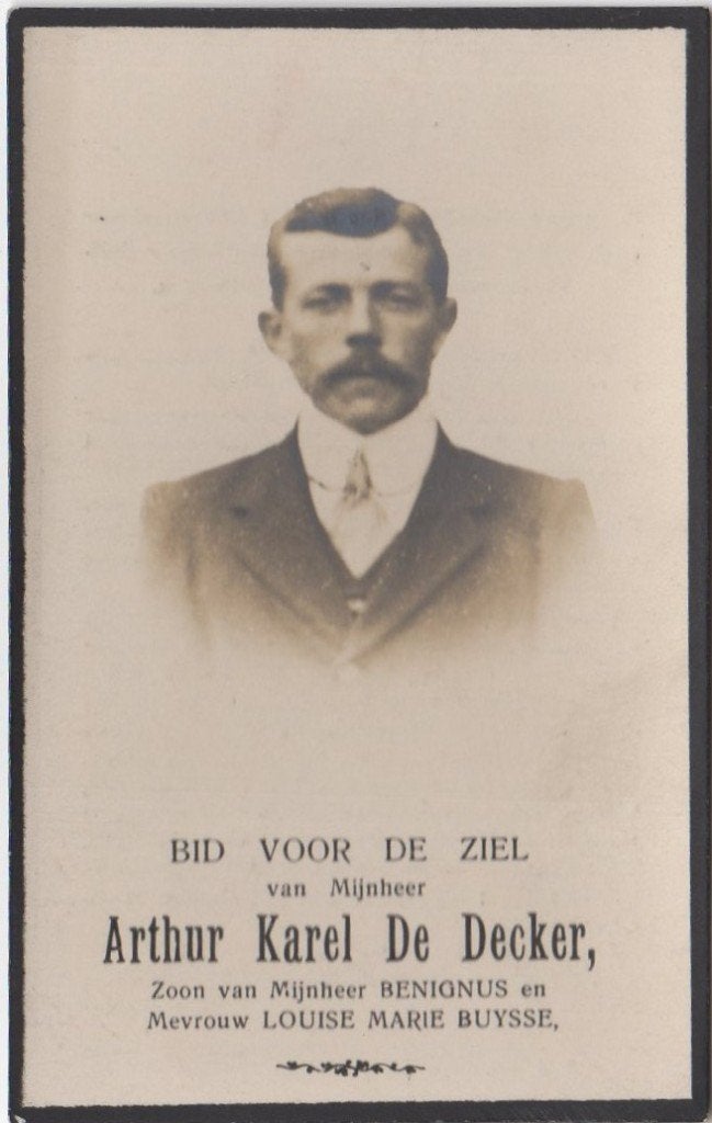 Arthur Karel De Decker 1889 - 1924 Bouchaute, 35 jaar oud, Verzenden