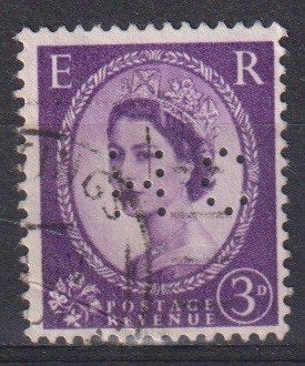 Engeland GB 1953 Kon. Elizabeth II 3D Perfins, Ophalen of Verzenden, Gestempeld, Koningshuis