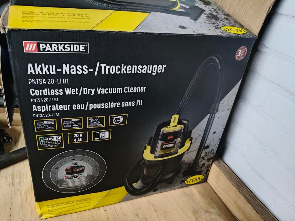 Parkside Nat/Droog Accu Stofzuiger 20V 4Ah (Zonder Accu), Ophalen of Verzenden, Zo goed als nieuw, Minder dan 600 watt