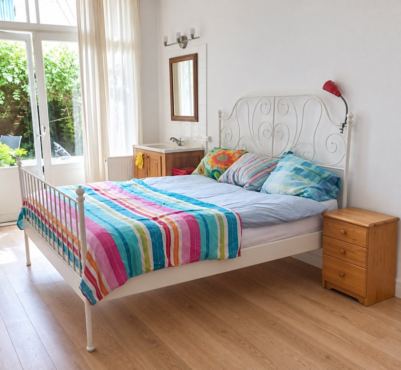 Ikea Leirvik bed 160x200 - Wit metalen tweepersoonsbed, Gebruikt, Wit, Tweepersoons, Ophalen of Verzenden