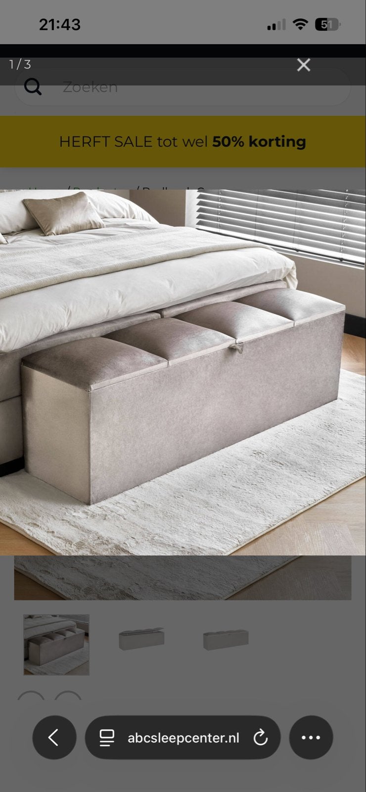 Luxe bedbank / opbergbank in champagne kleur, Ophalen, Beige, Luxe, Overige maten