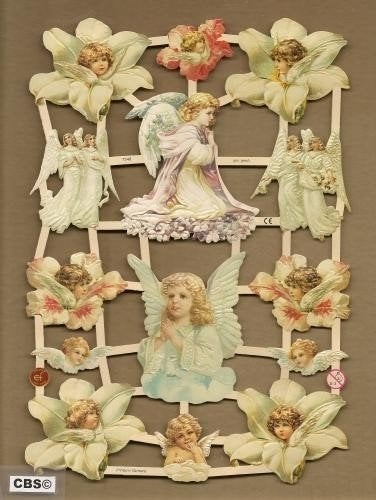 Engelen in bloemen en knielend poezieplaatjes 7348, Verzamelen, Ophalen of Verzenden