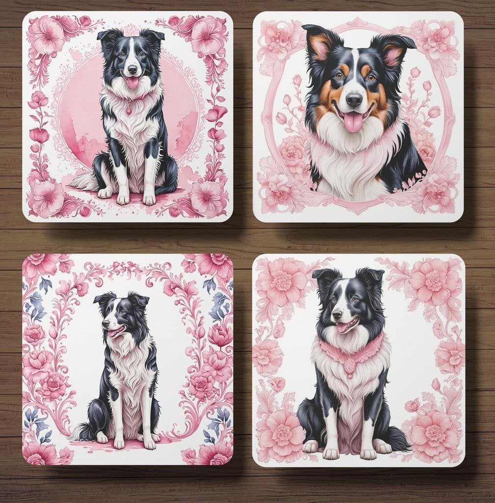 Border Collie Delfts Roze onderzetters met houder, Ophalen of Verzenden, Nieuw