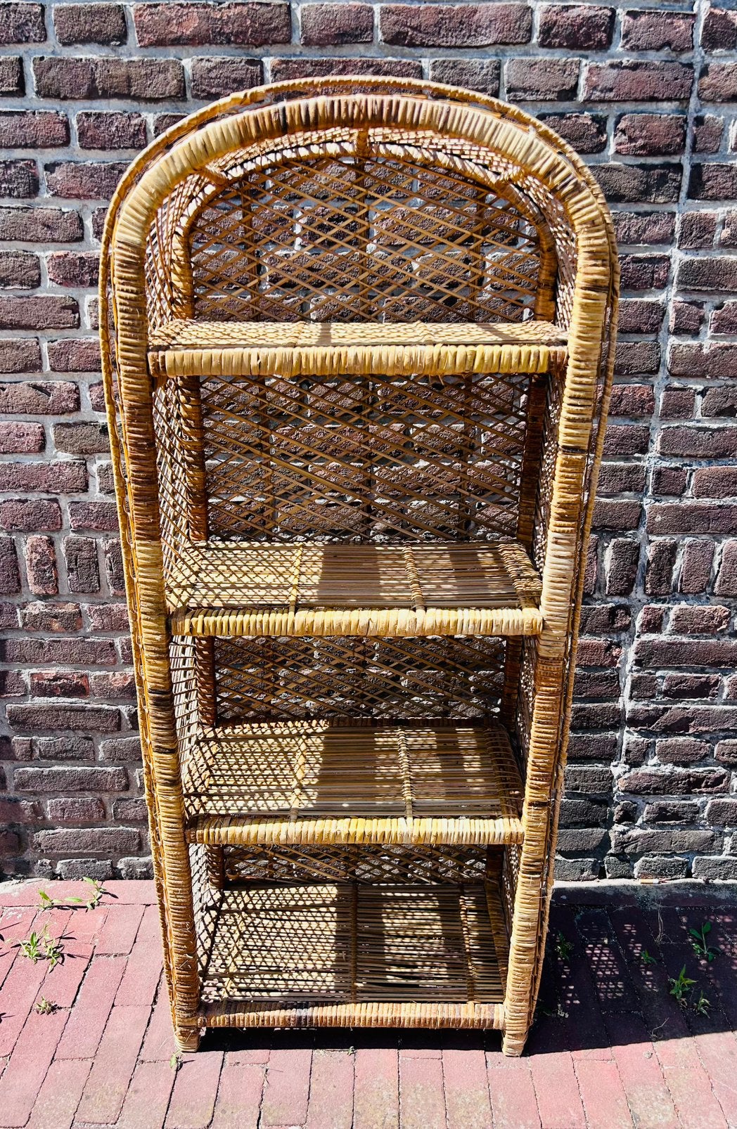 Vintage rotan boekenkast / etagère – boho – 128 cm hoog, Ophalen, Zo goed als nieuw, 25 tot 50 cm, Minder dan 100 cm