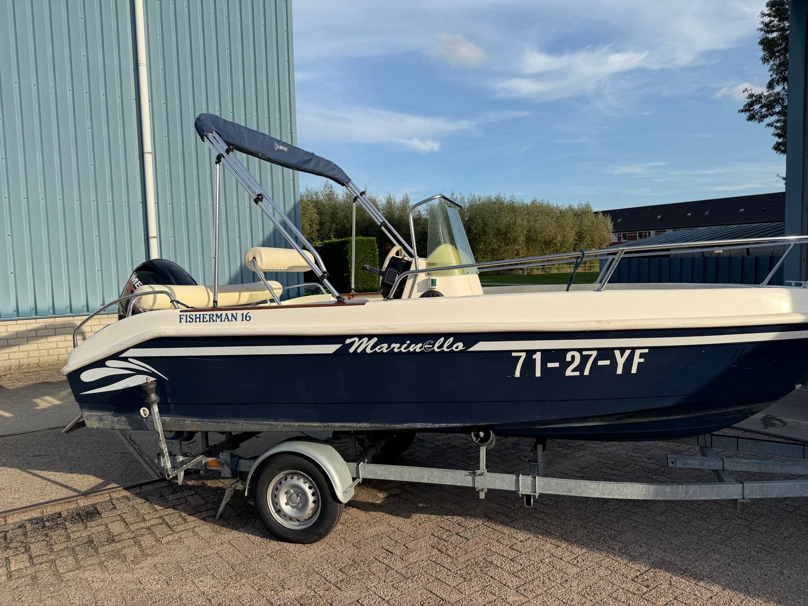 Marinello Fisherman 16 met 60 pk Mercury buitenboordmotor, Overige merken, Gebruikt, Buitenboordmotor, Biminitop