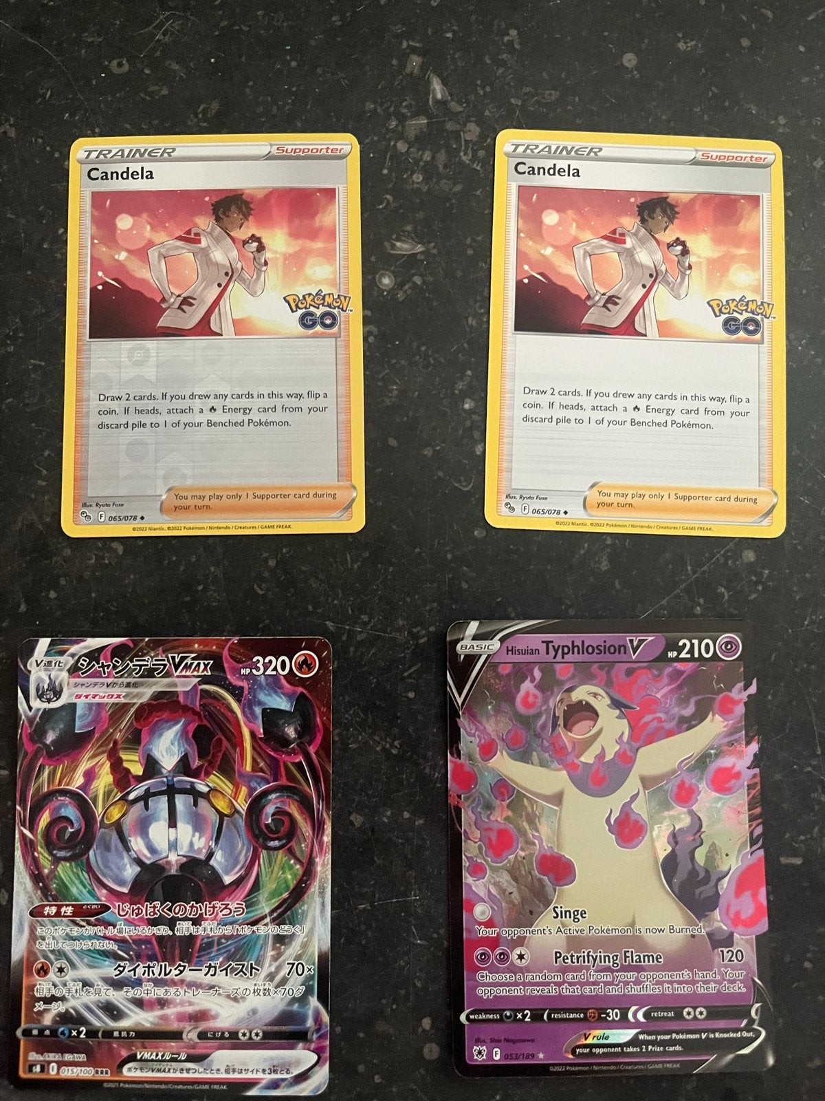 Pokémon kaarten: Candela, Chandelure VMAX, Hisuian Typhlosio, Ophalen of Verzenden, Gebruikt, Meerdere kaarten
