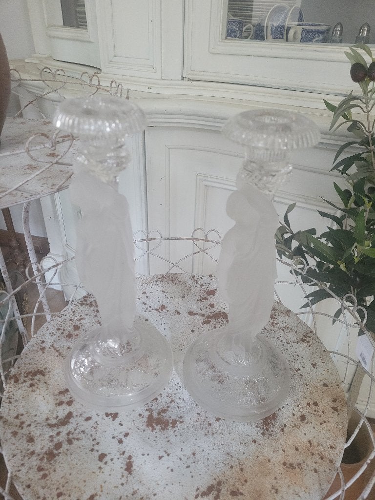 Set bijna antieke glazen kandelaars Val St Lambert