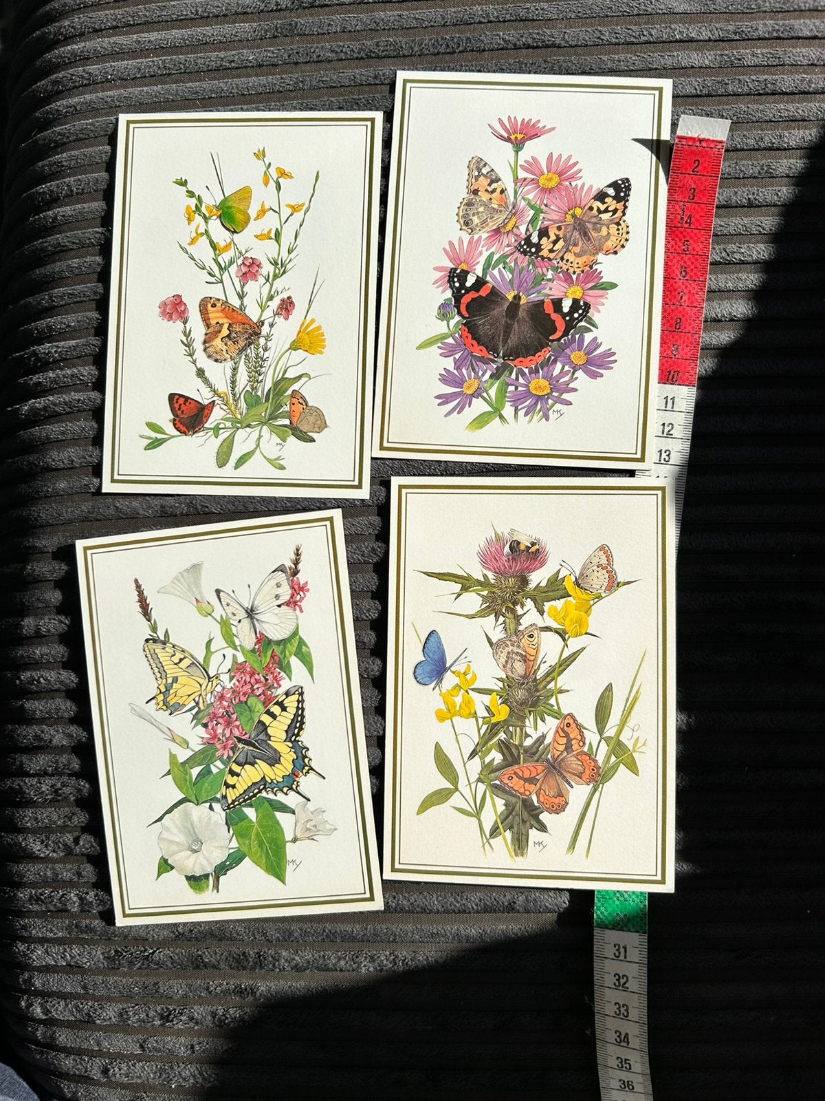 4 x oude Kaarten voor kind illustr veldbloem insekt, Ophalen of Verzenden, 1980 tot heden