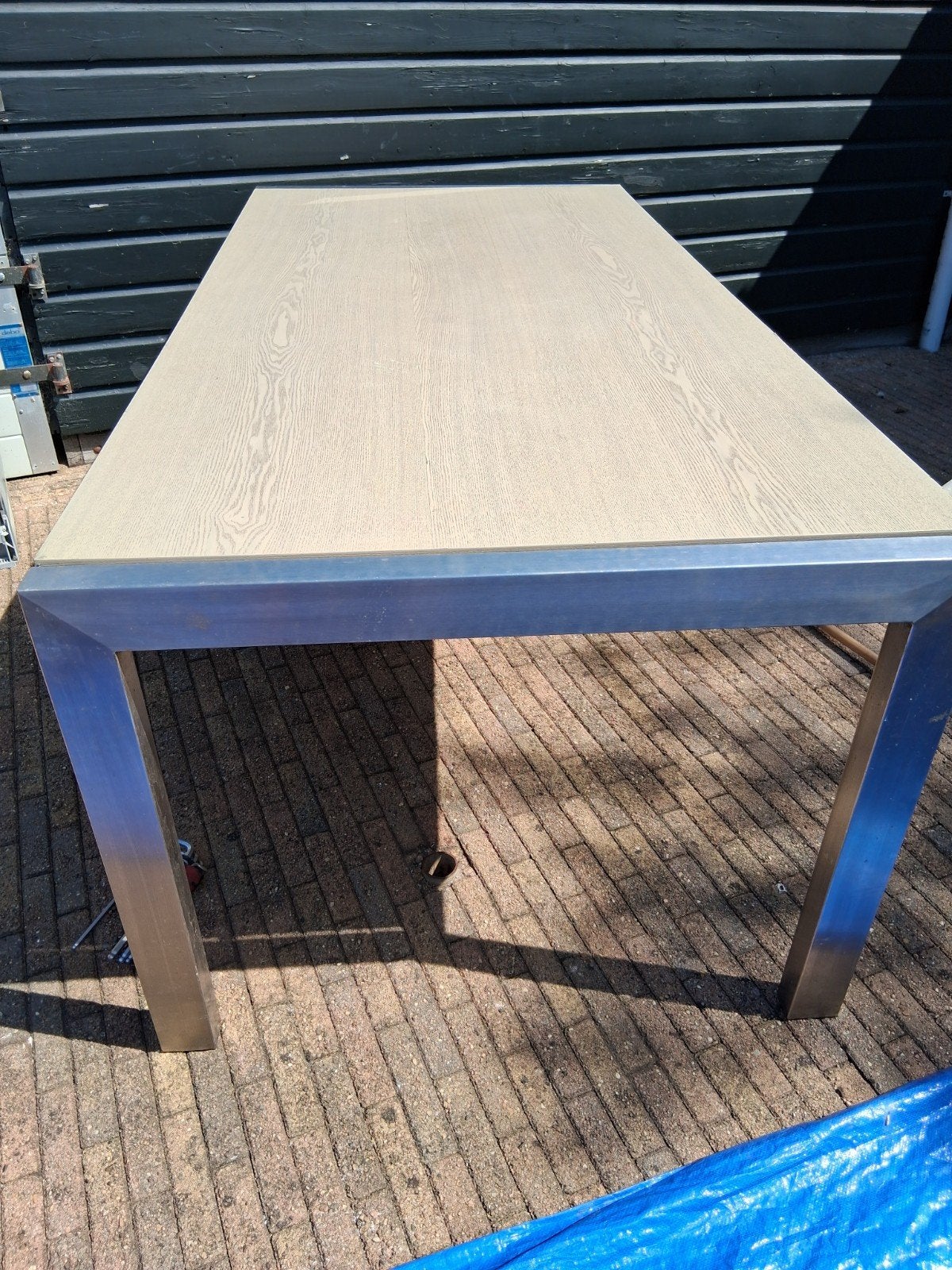 2 grote tafels met houten blad en 1 opvouwbare, Ophalen of Verzenden, Rechthoekig, Kunststof