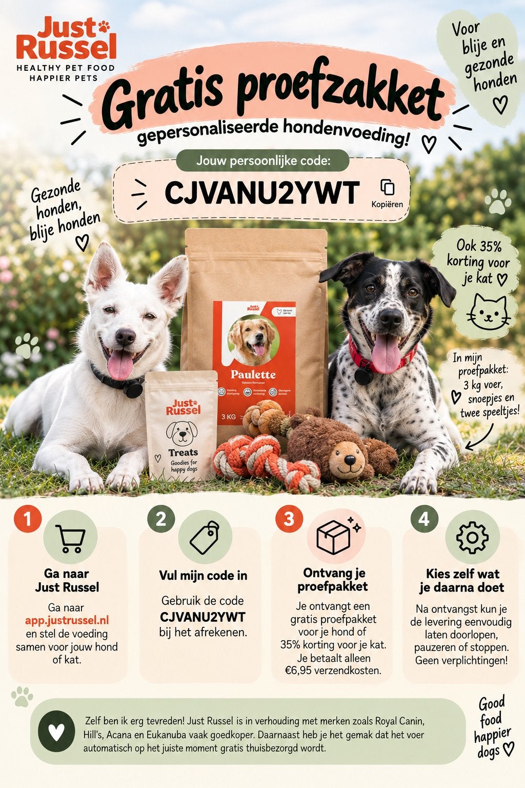 GRATIS zak hondenvoer Just Russel OF korting voor kattenvoer, Dieren en Toebehoren, Ophalen, Hond