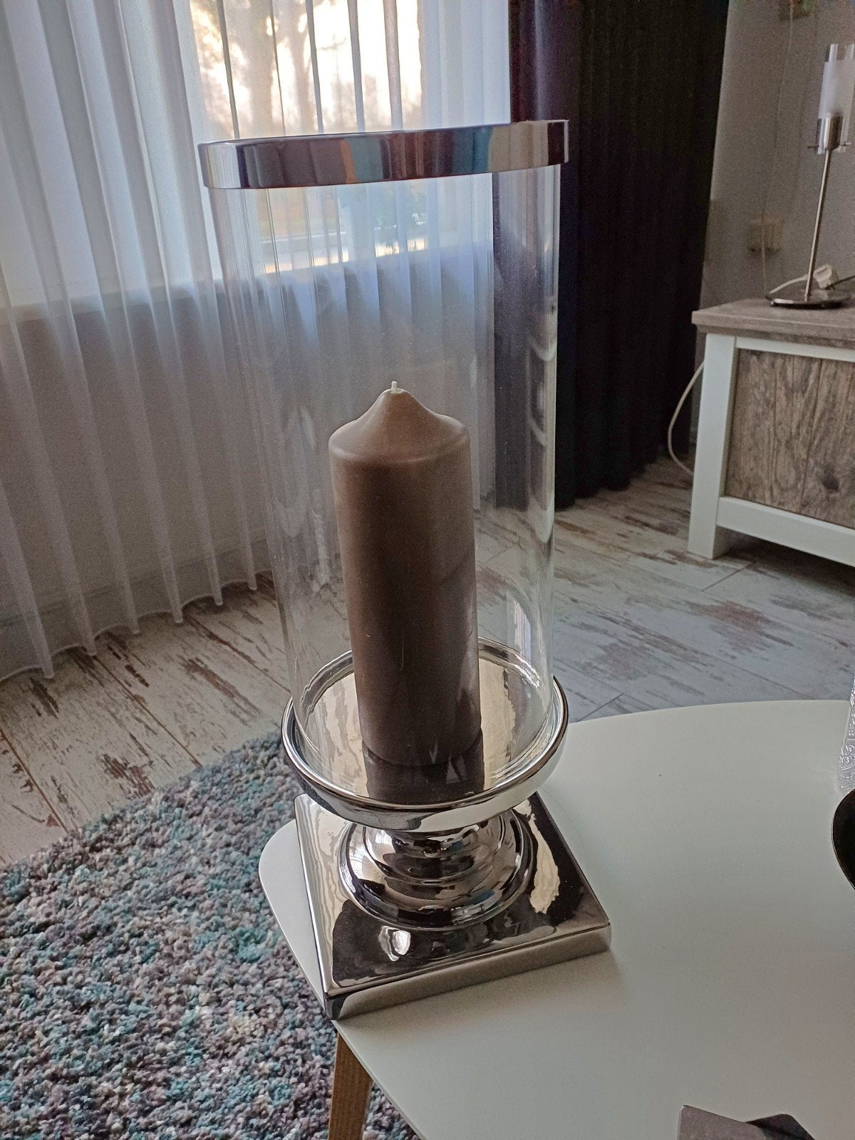 Stijlvolle glazen windlicht, Ophalen, Windlicht, Zilver, Glas
