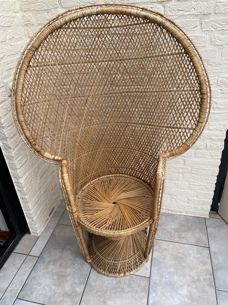 Vintage rotan pauwenstoel - Bohemian stijl, Gebruikt, Overige kleuren, Riet of Rotan, Ophalen of Verzenden